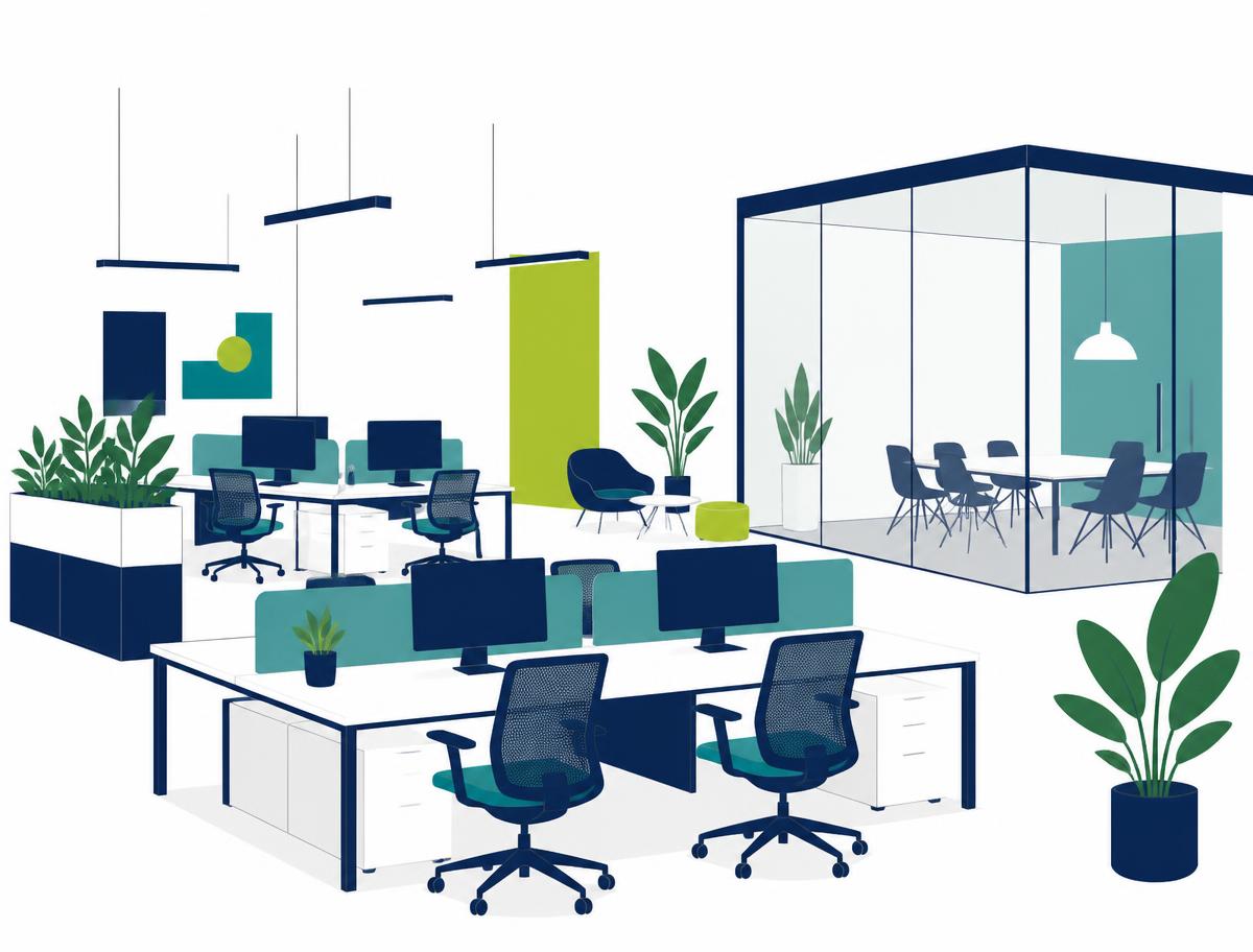 Illustration of the Gigbridge open-plan office workspace