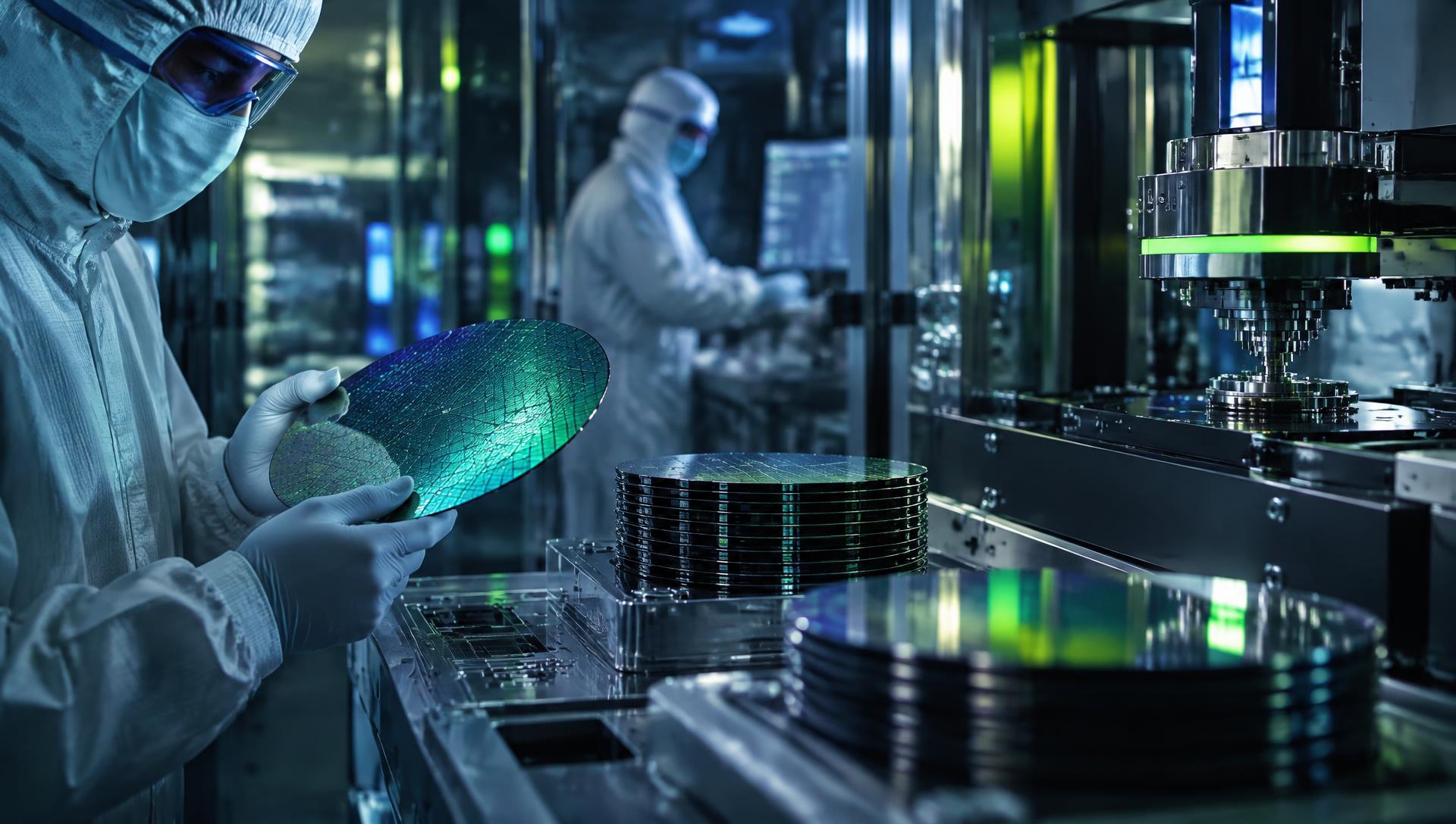 Semiconductor cleanroom with silicon wafers and precision equipment
